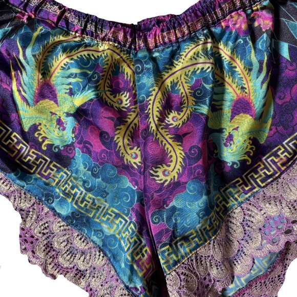 Womens Size L Silky Dragon Print Lingerie Racer Back Lace Trim Cami & Shorts Set - Picture 9 of 15